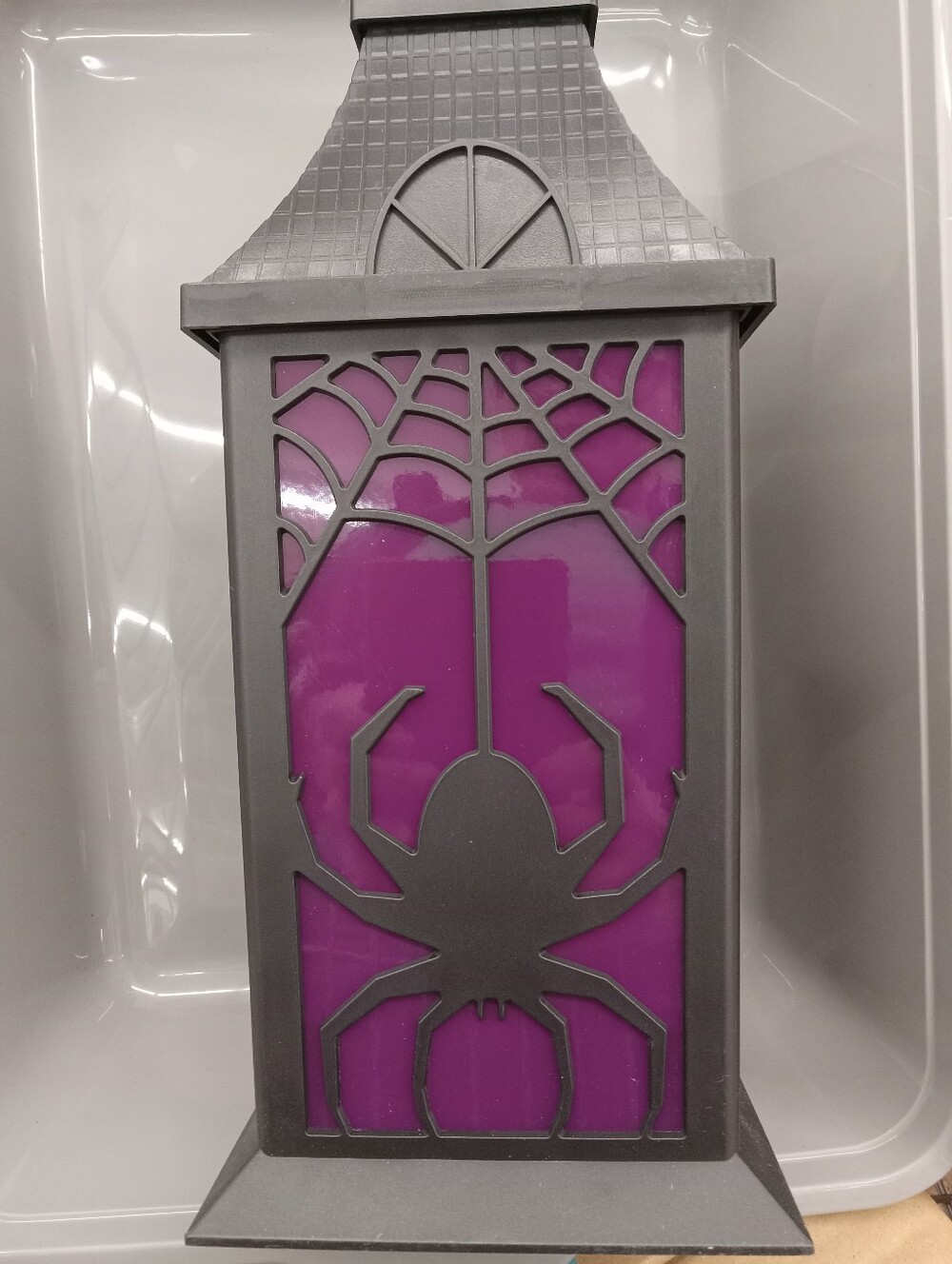 Black Spider Web Lantern with Purple Panel - Home Accents
